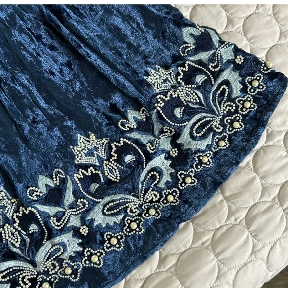 Blue Velvet Dress with Embroidered Details - Picture 3 of 8